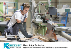 KEZZLED®- safety sleeves, safety products, Protective Arm Sleeves, Arm Guards Thumb Hole Black